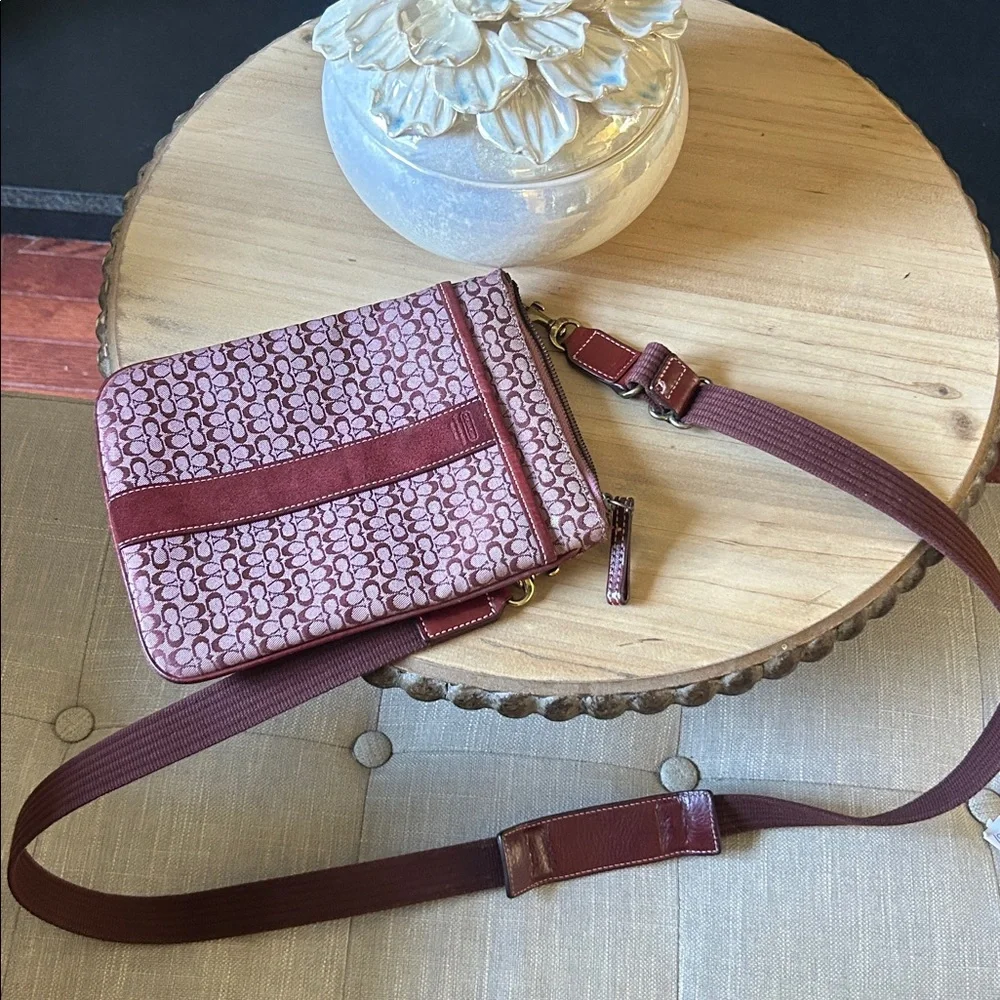 Coach Purple‎ Suede Logo Canvas Swing Pack Crossbody